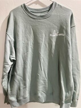 Hollister Women’s  Sage Green Crewneck Sweatshirt with White Chest Graphic